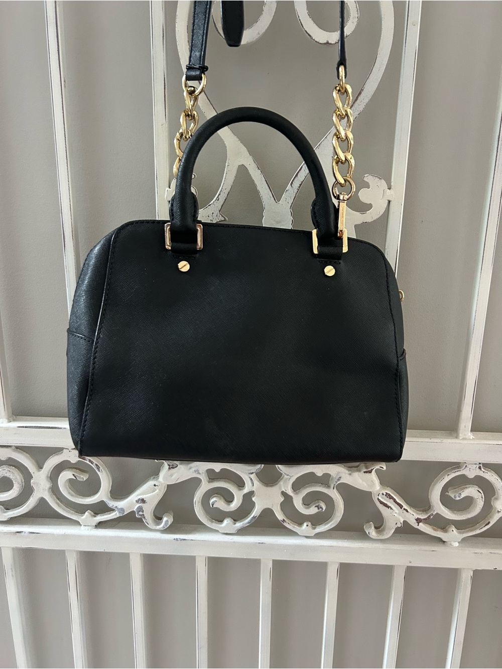 MICHAEL by Michael Kors Black Dome Satchel with Gold Hardware - Picture 7 of 9